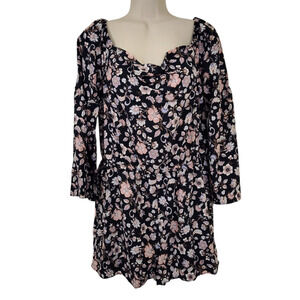 Mm Mm Mm Floral Print Romper Women Large Cowl Neck Bell Sleeve Lined Boho NWT